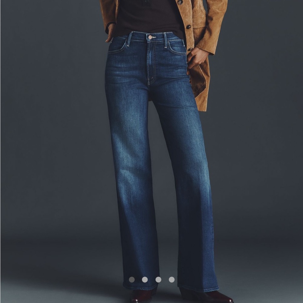 MOTHER Wide Leg Flare Jeans in Dark Indigo Blue